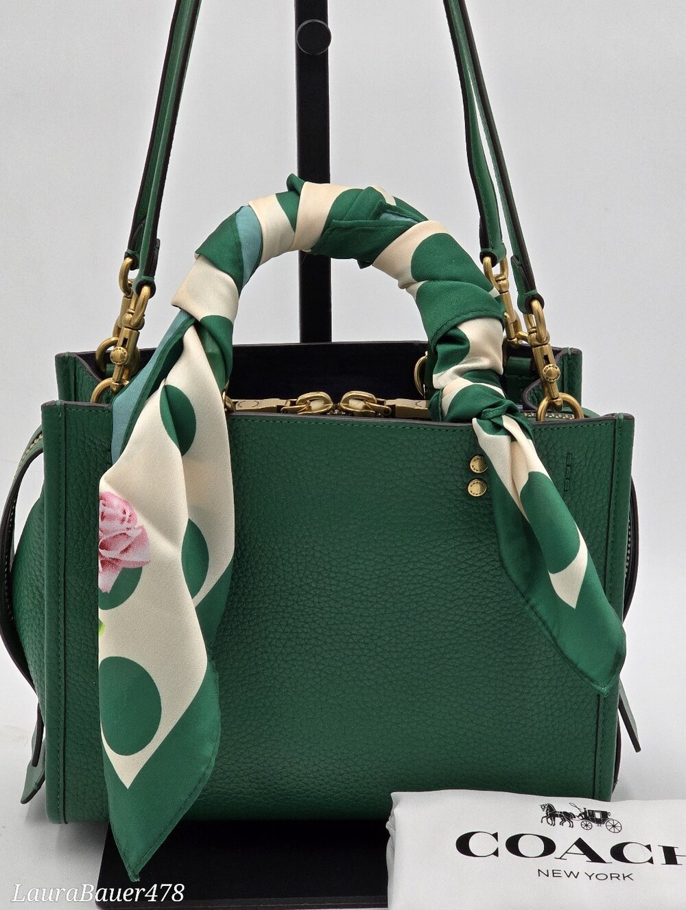 Coach Rogue Satchel 25 In Glovetanned Pebble Leather, Green-🔥 Includes Scarf🔥